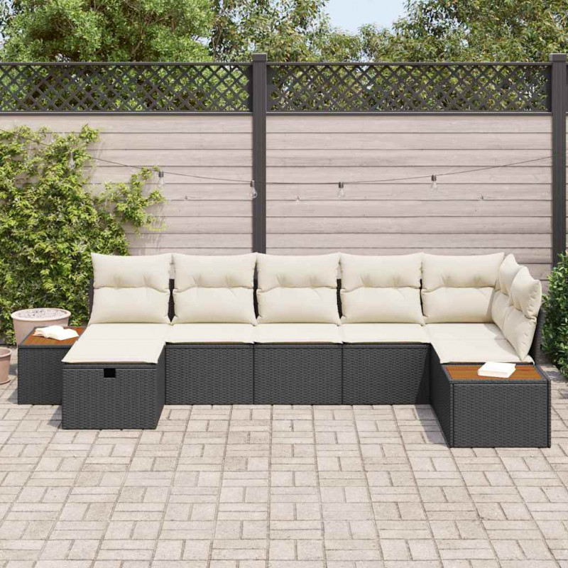 Zestaw Sof na Ogród z poduszką 7 pcs Czarny Polirattan