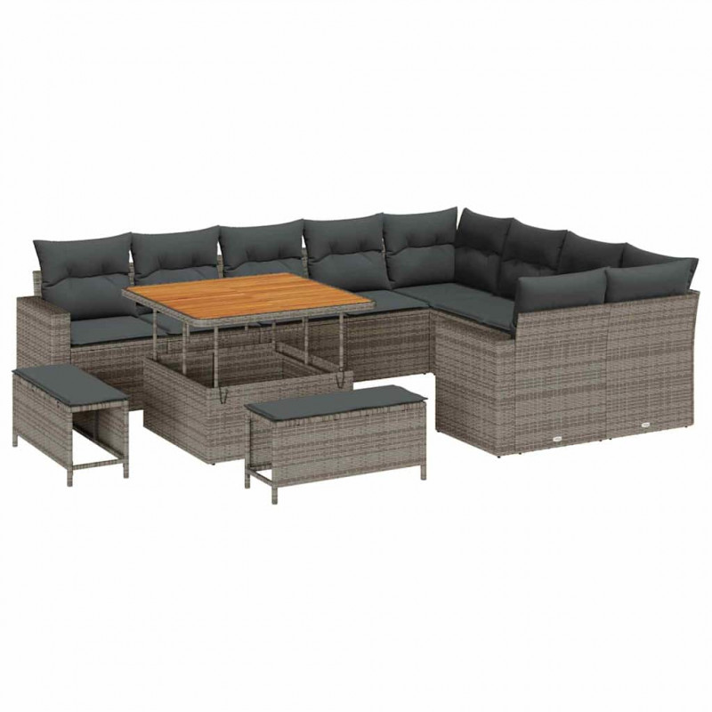 Zestaw Sof na Ogród 12 pcs Szary polirattan