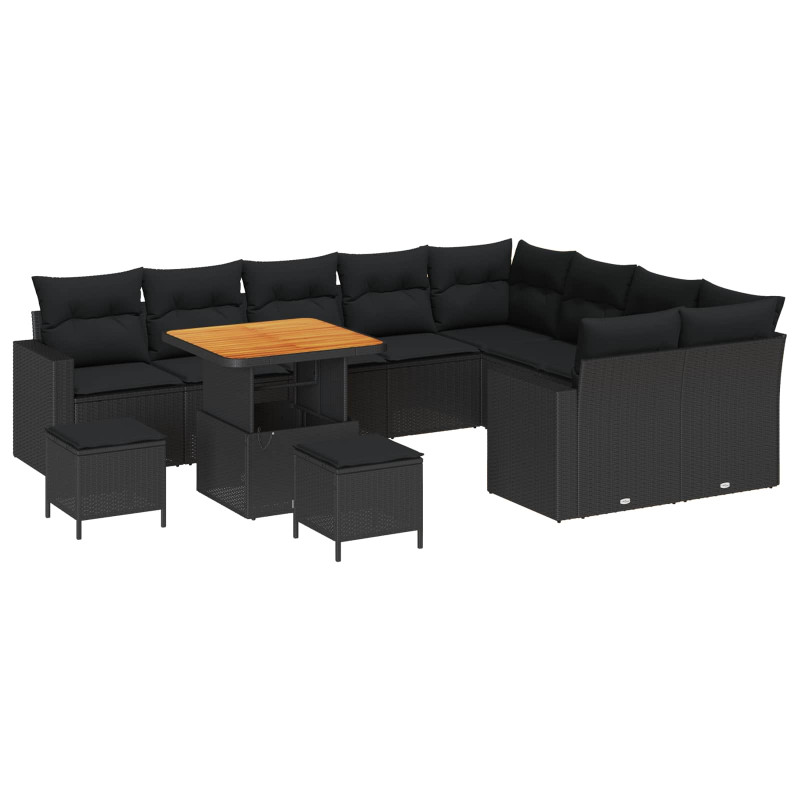 Zestaw Sof na Ogród 12 pcs Czarny polirattan