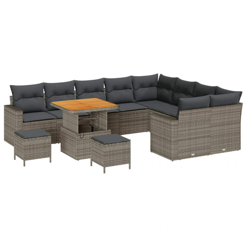 Zestaw Sof na Ogród 12 pcs Szary polirattan