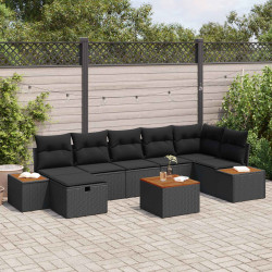 Zestaw Sof na Ogród z poduszką 8 pcs Czarny Polirattan