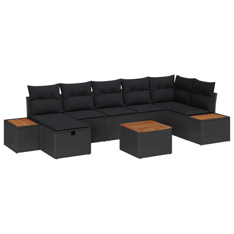 Zestaw Sof na Ogród z poduszką 8 pcs Czarny Polirattan