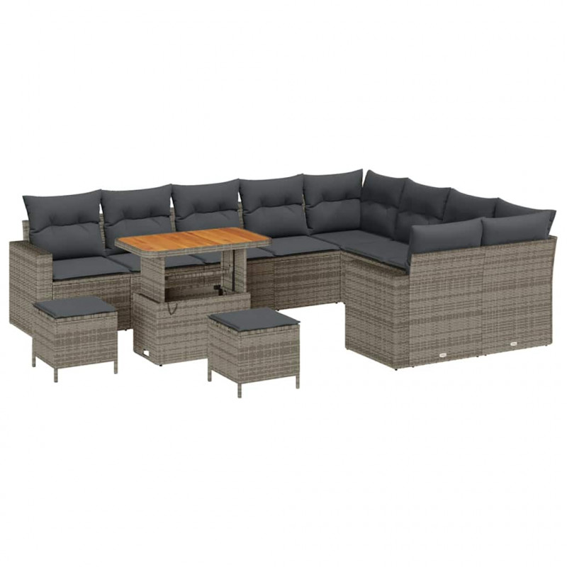 Zestaw Sof na Ogród 12 pcs Szary polirattan