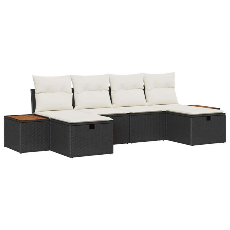 Zestaw Sof na Ogród 6 pcs Czarny 55 x 62 x 69 cm Polirattan