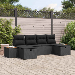 Zestaw Sof na Ogród 6 pcs Czarny 55 x 62 x 69 cm Polirattan