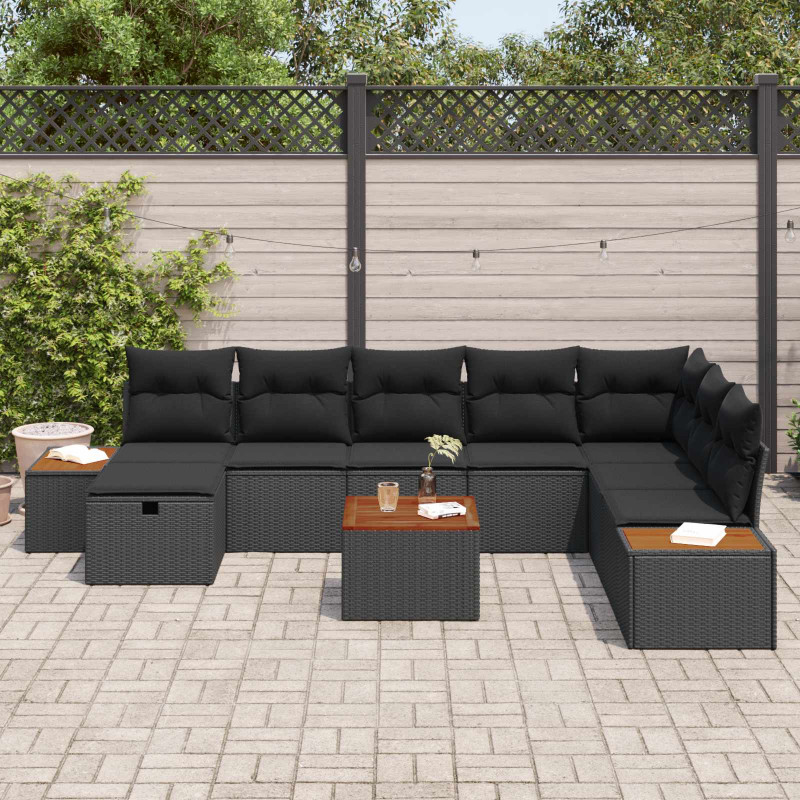 Zestaw Sof na Ogród z poduszką 9 pcs Czarny Polirattan