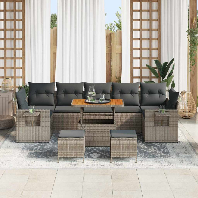 Zestaw Sof na Ogród z poduszką 10 pcs Szary polirattan
