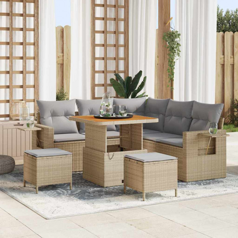 Zestaw Sof na Ogród z poduszką 8 pcs Beżowy polirattan