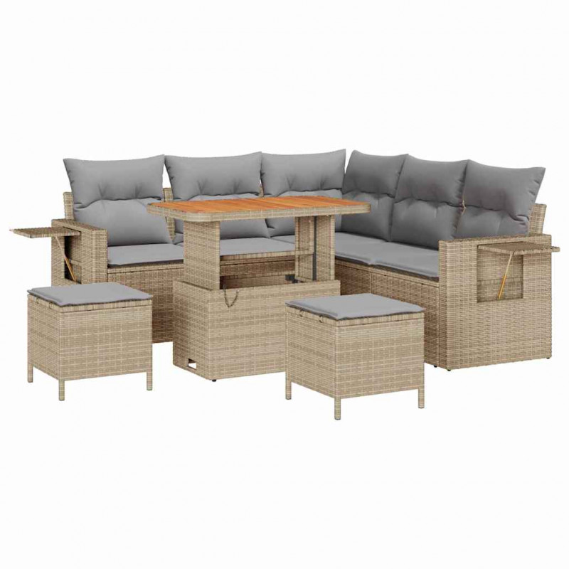 Zestaw Sof na Ogród z poduszką 8 pcs Beżowy polirattan