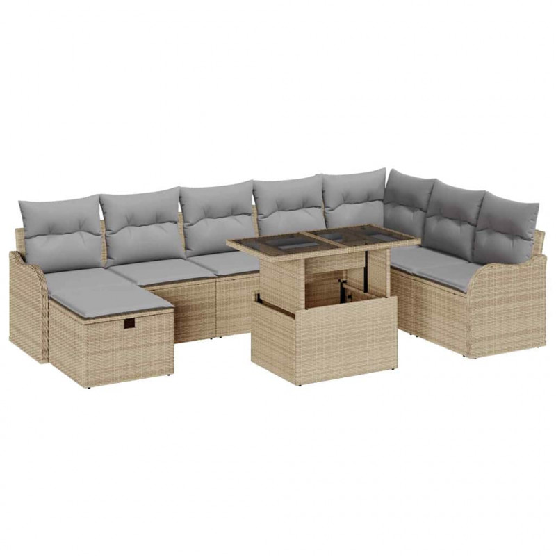 Zestaw Sof na Ogród z poduszką 9 pcs Beżowy Polirattan
