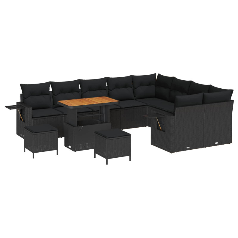Zestaw Sof na Ogród 12 pcs Czarny polirattan