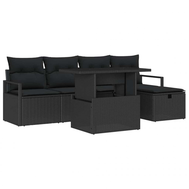 Zestaw Sof na Ogród z poduszką 6 pcs Czarny Polirattan