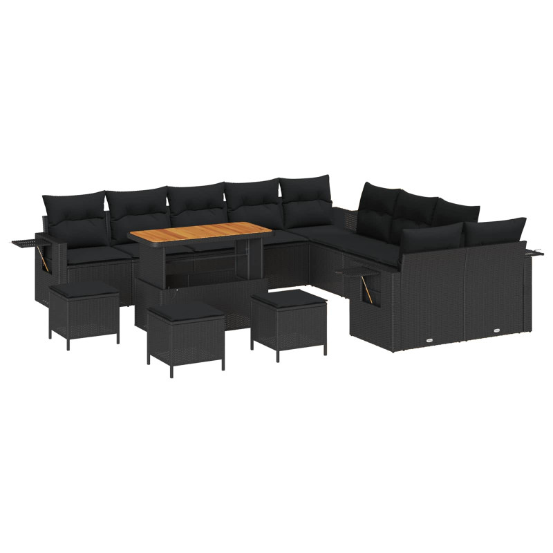 Zestaw Sof na Ogród 14 pcs Czarny polirattan