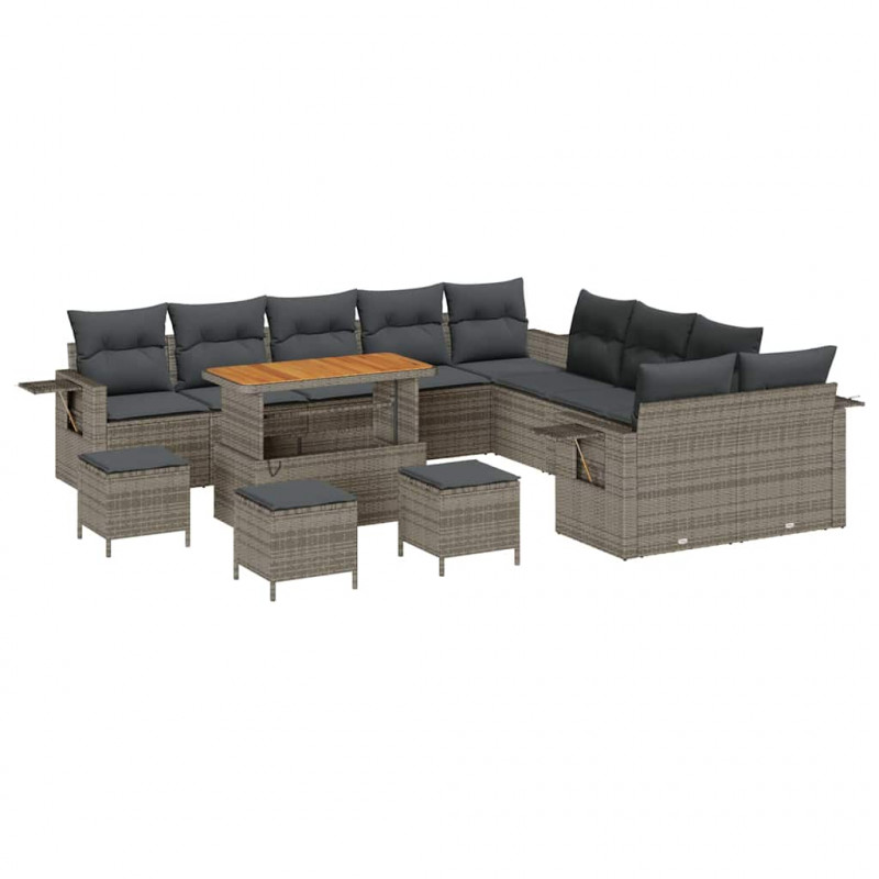 Zestaw Sof na Ogród 14 pcs Szary polirattan