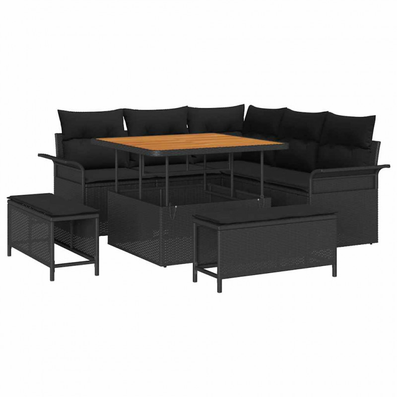 Zestaw Sof na Ogród z poduszką 8 pcs Czarny polirattan