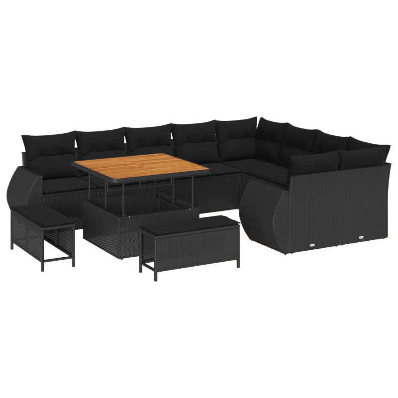 Zestaw Sof na Ogród 12 pcs Czarny polirattan