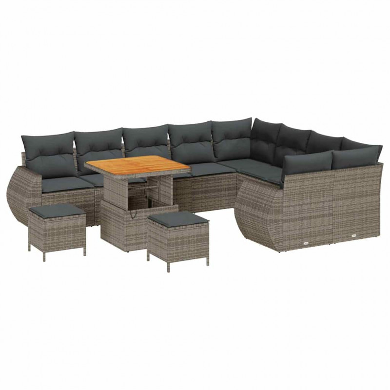 Zestaw Sof na Ogród 12 pcs Szary polirattan