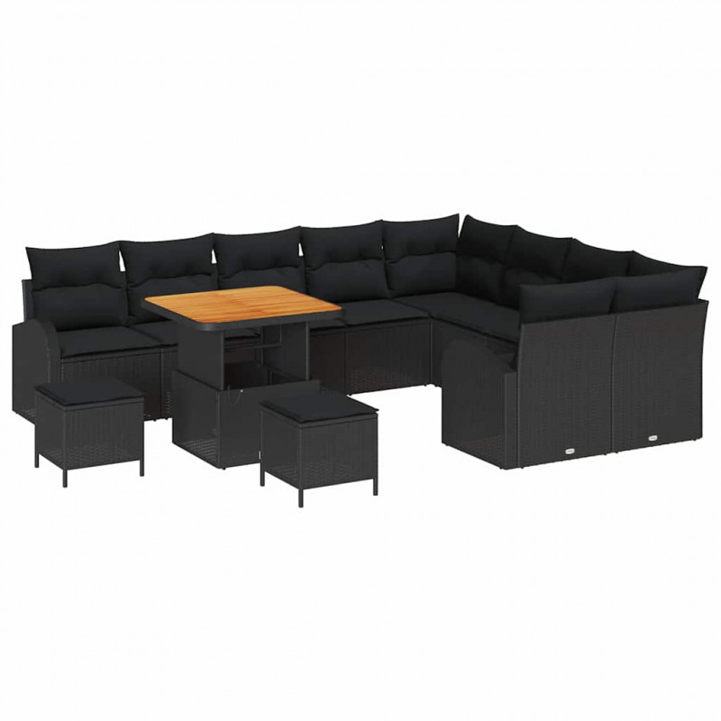 Zestaw Sof na Ogród z poduszką 12 pcs Czarny polirattan