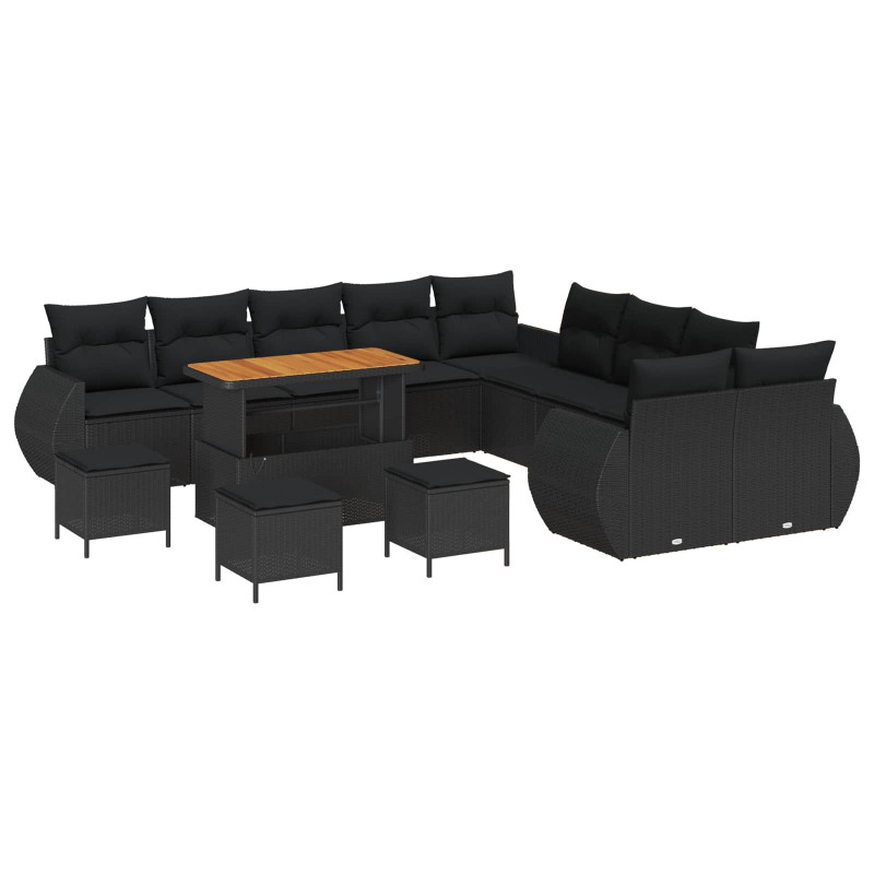 Zestaw Sof na Ogród 14 pcs Czarny polirattan