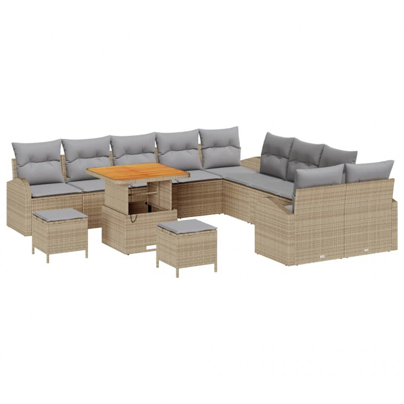 Zestaw Sof na Ogród z poduszką 13 pcs Beżowy polirattan