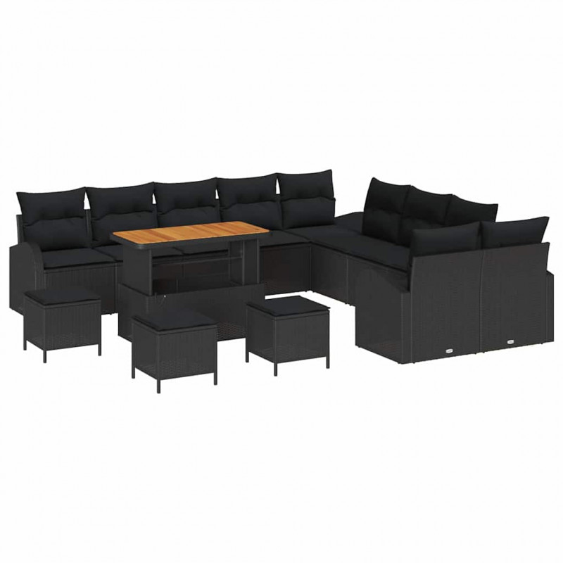 Zestaw Sof na Ogród z poduszką 14 pcs Czarny polirattan