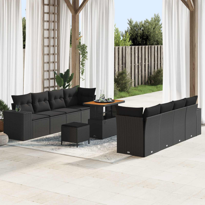 Zestaw Sof na Ogród z poduszką 11 pcs Czarny polirattan