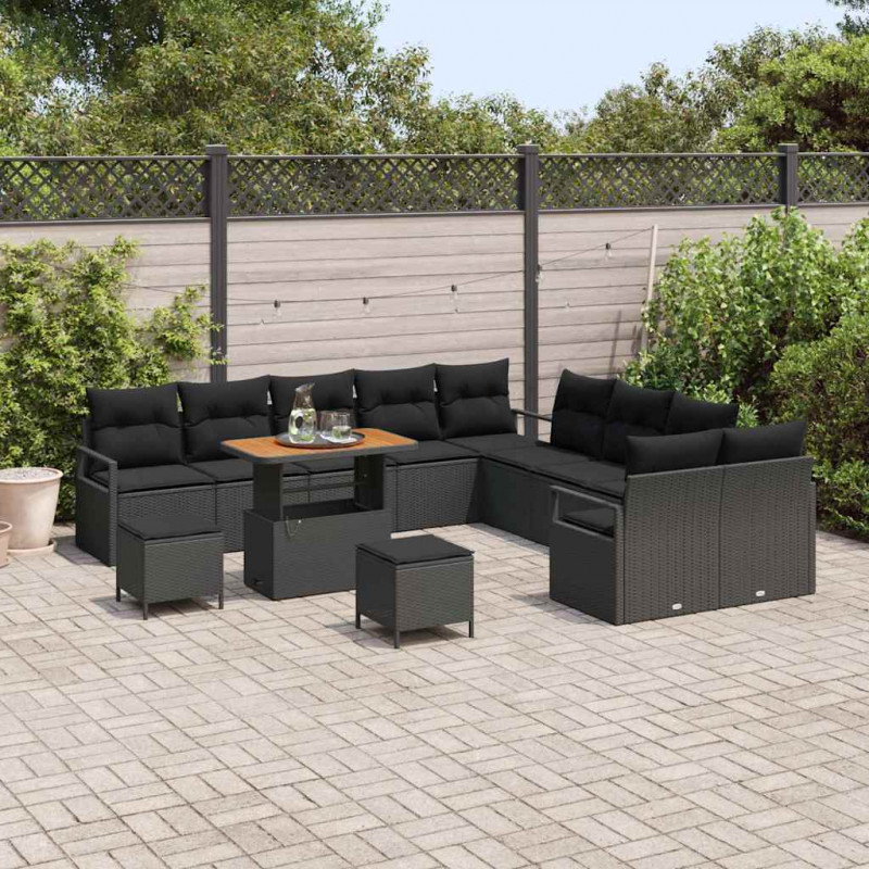 Zestaw Sof na Ogród z poduszką 13 pcs Czarny polirattan