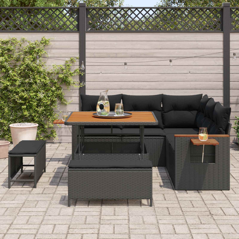 Zestaw Sof na Ogród z poduszką 8 pcs Czarny