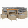 Zestaw Sof na Ogród z poduszką 9 pcs Beżowy polirattan