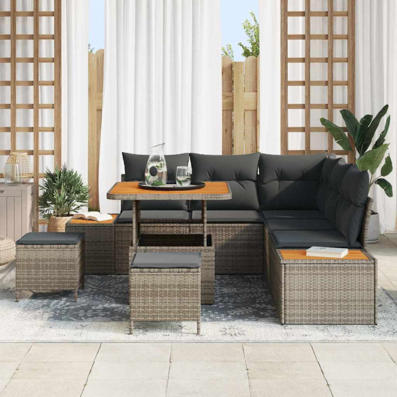 Zestaw Sof na Ogród 8 pcs Szary polirattan