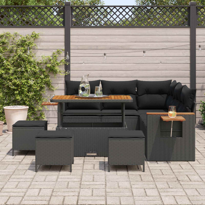 Zestaw Sof na Ogród z poduszką 9 pcs Czarny