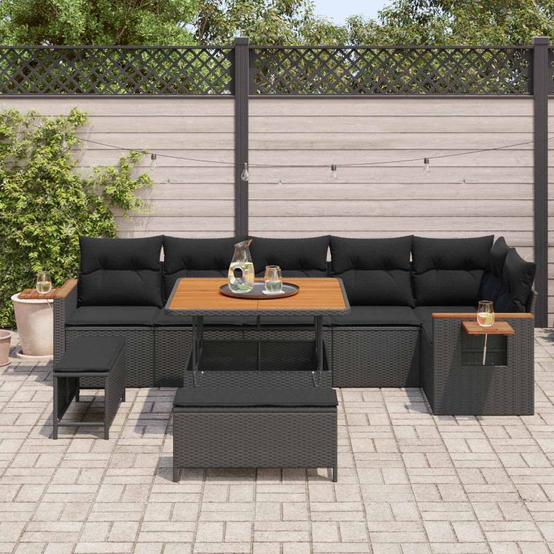 Zestaw Sof na Ogród z poduszką 9 pcs Czarny
