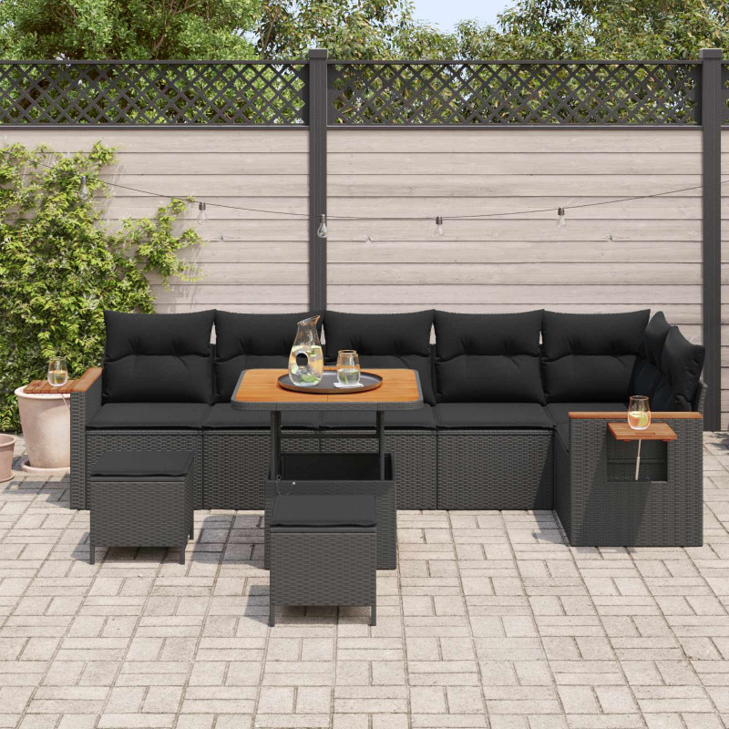 Zestaw Sof na Ogród z poduszką 9 pcs Czarny