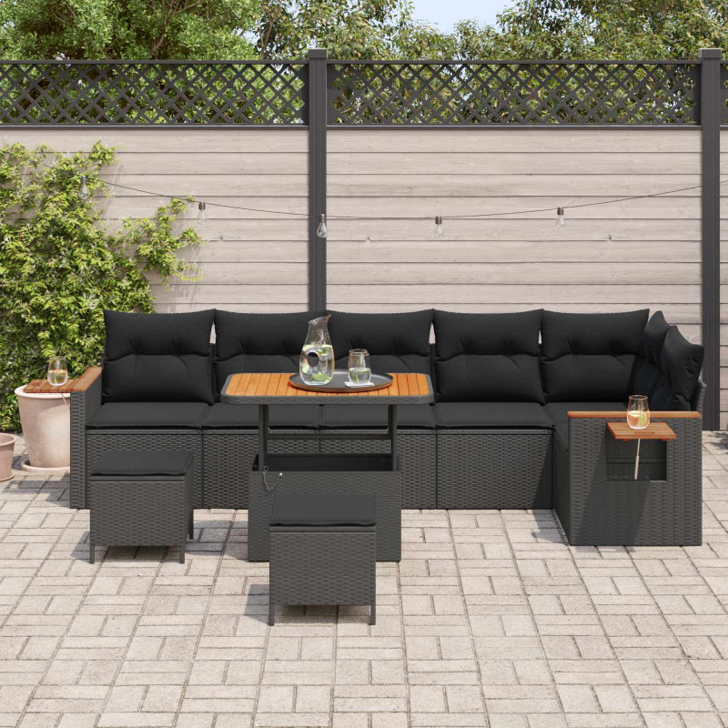 Zestaw Sof na Ogród z poduszką 9 pcs Czarny