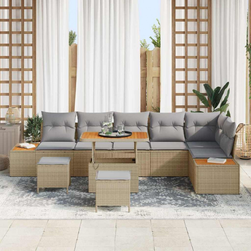 Zestaw Sof na Ogród 9 pcs Beżowy polirattan