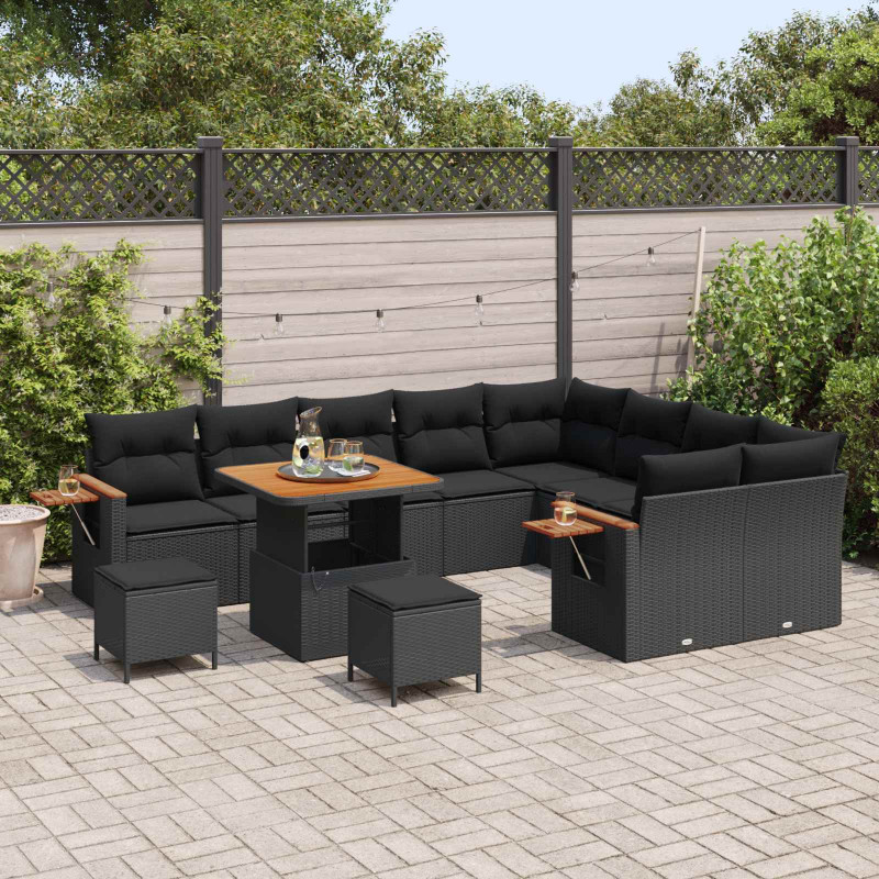 Zestaw Sof na Ogród z poduszką 12 pcs Czarny