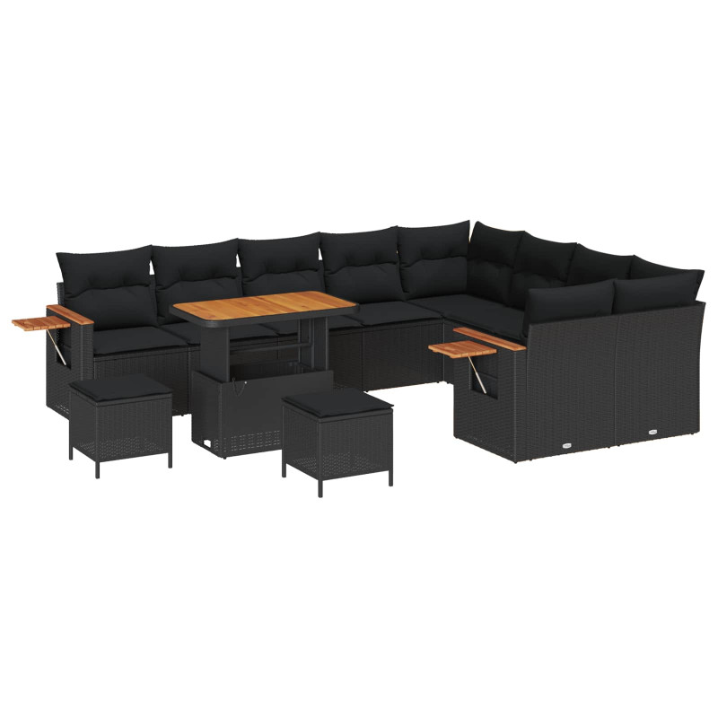 Zestaw Sof na Ogród z poduszką 12 pcs Czarny