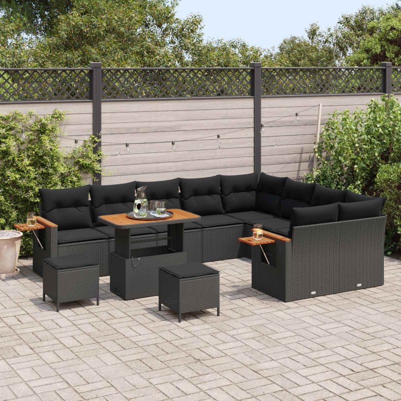 Zestaw Sof na Ogród z poduszką 12 pcs Czarny