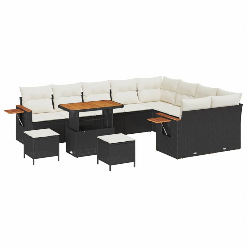Zestaw Sof na Ogród z poduszką 12 pcs Czarny i kremowy