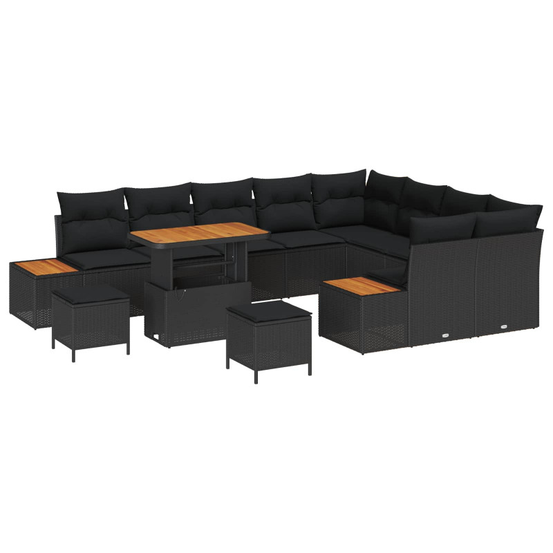 Zestaw Sof na Ogród 12 pcs Czarny polirattan