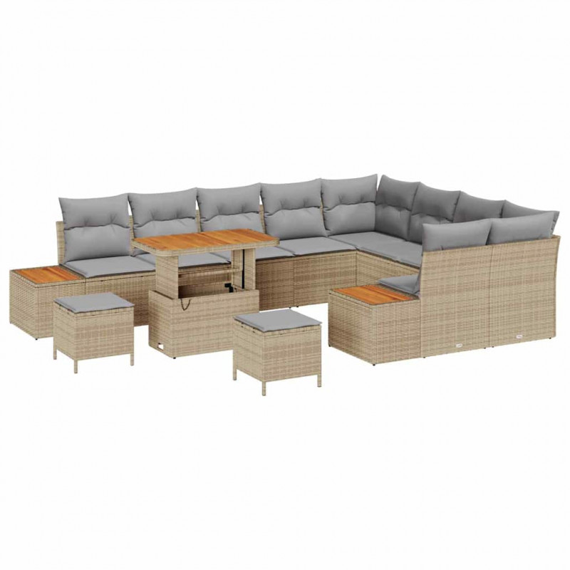 Zestaw Sof na Ogród 12 pcs Beżowy polirattan