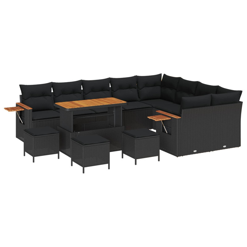 Zestaw Sof na Ogród z poduszką 13 pcs Czarny