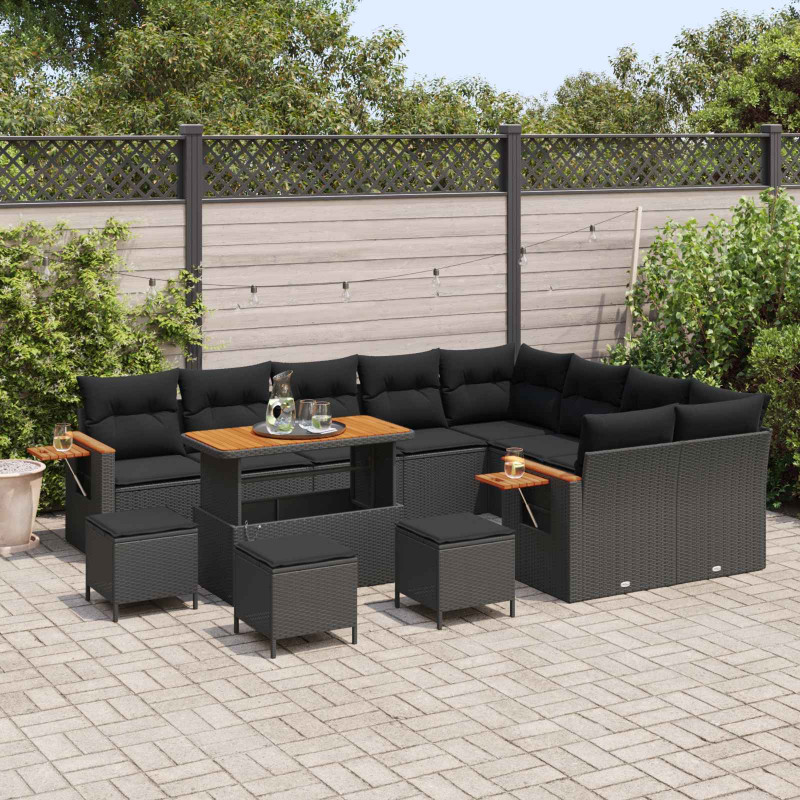 Zestaw Sof na Ogród z poduszką 13 pcs Czarny