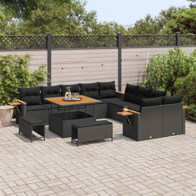Zestaw Sof na Ogród z poduszką 13 pcs Czarny