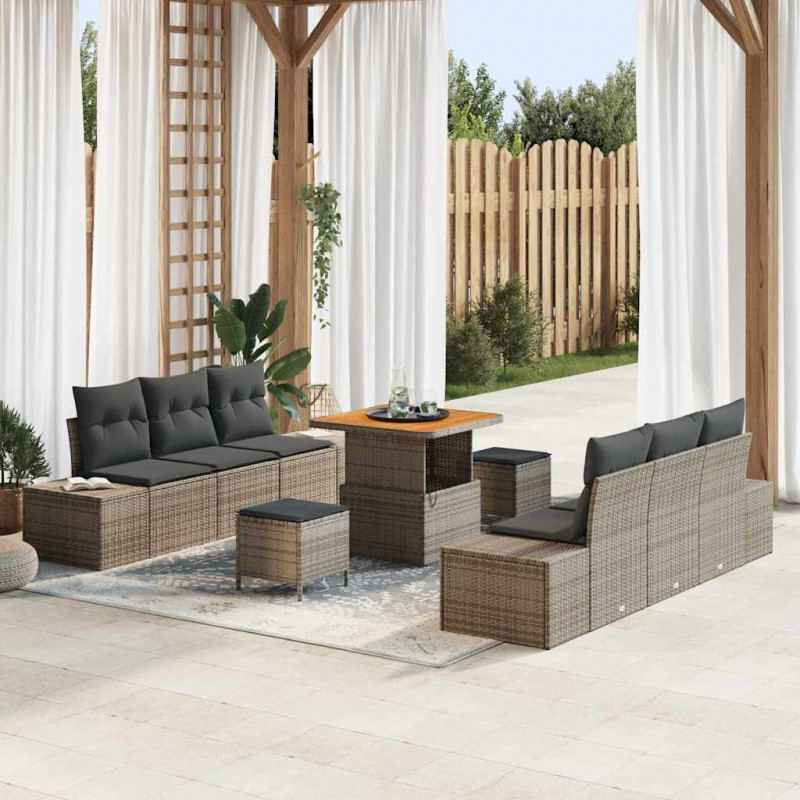 Zestaw Sof na Ogród z poduszką 9 pcs Szary polirattan