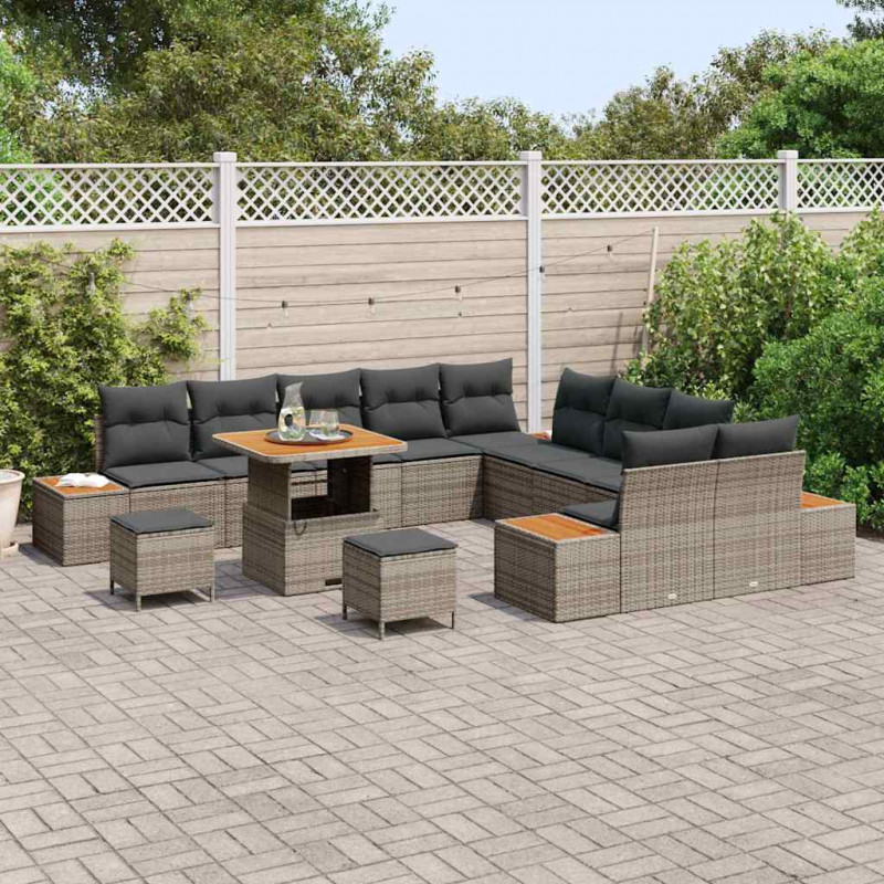 Zestaw Sof na Ogród 13 pcs Szary polirattan