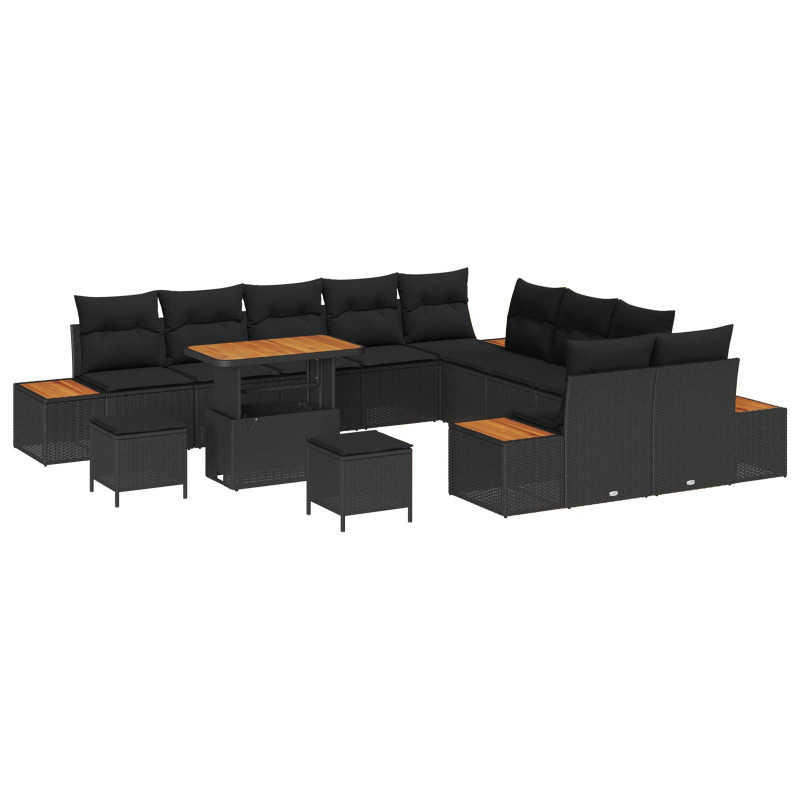 Zestaw Sof na Ogród 13 pcs Czarny polirattan