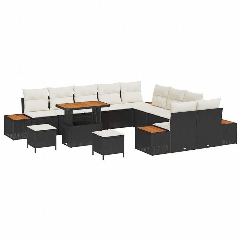 Zestaw Sof na Ogród 13 pcs Czarny polirattan