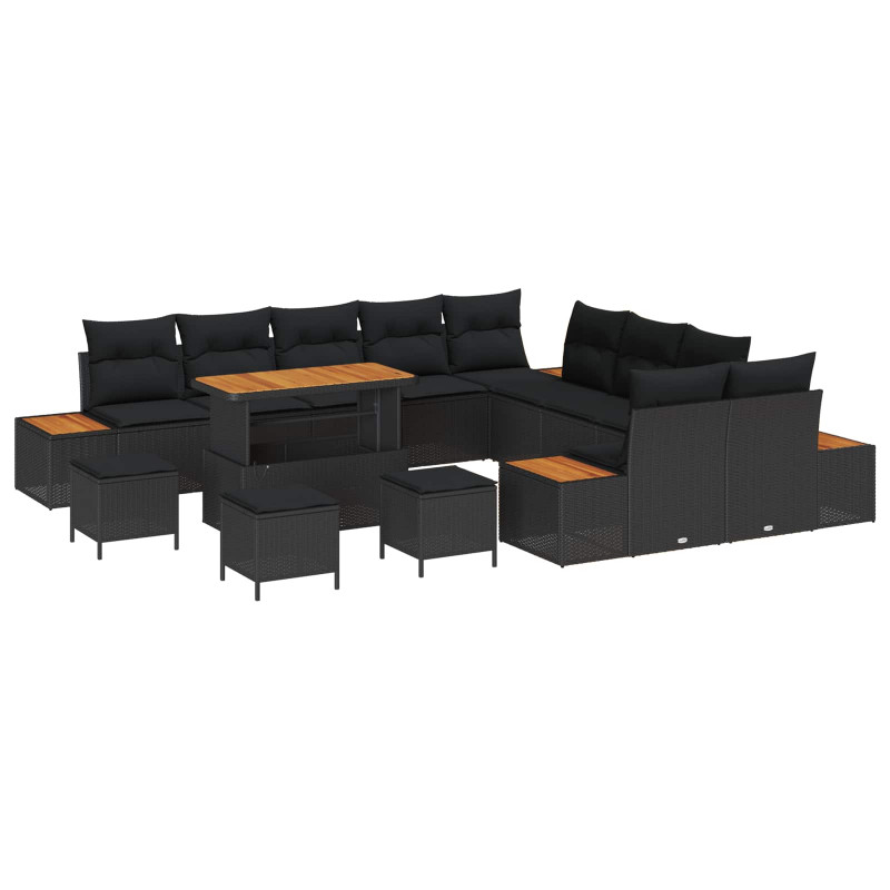 Zestaw Sof na Ogród 14 pcs Czarny polirattan