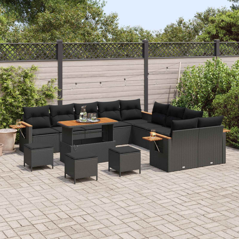 Zestaw Sof na Ogród z poduszką 14 pcs Czarny